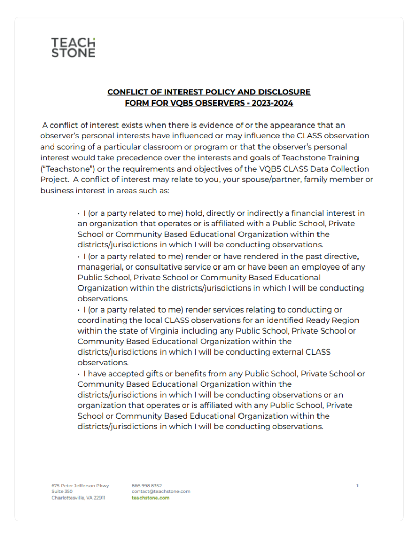 Screenshot of Conflict of Interest Policy and Disclosure Form