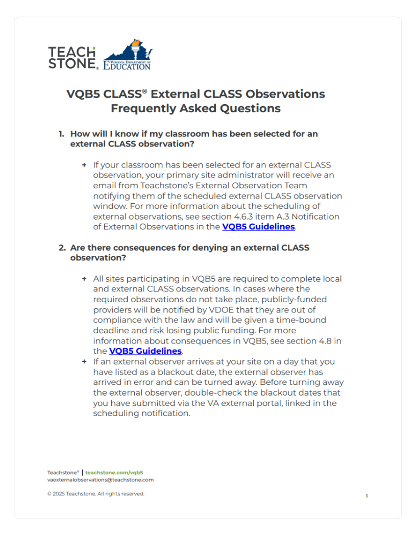 Screenshot of CLASS Observations FAQs document in English